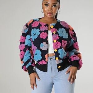Floral Patterned Jacket with Yellow Buttons